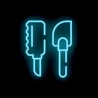 Neon bread knife and spatula on black background vector