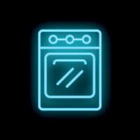 Glowing neon icon of oven with open door on a black background vector