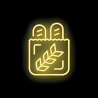 Neon sign of baguettes in a paper bag with wheat for bakery logo vector