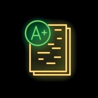 Neon icon of papers receiving a plus grade vector