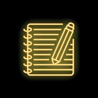 Neon pencil writing in notepad taking notes icon vector