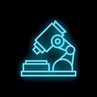 Neon microscope icon glowing on dark background vector