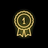 Glowing neon icon of first place award ribbon with number one representing victory vector