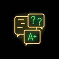 Neon icon style chat bubbles showing question marks and a plus grade vector