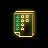Neon icon of customer satisfaction survey with check marks and stars vector