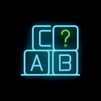 Neon sign of toy blocks spelling abc with question mark vector