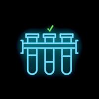 Neon icon of test tubes showing positive result on black background vector