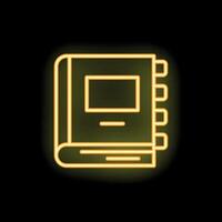 Neon yellow notebook glowing on black background vector