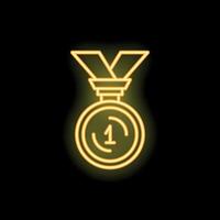 Neon icon of gold medal showing number one for first place vector