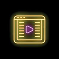 Neon sign representing player displaying play button on black background vector
