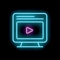 Neon computer screen playing with glowing play button icon vector