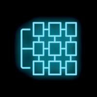 Neon blue flowchart showing interconnected boxes on black background vector