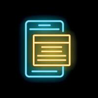 Neon sign representing mobile phone displaying internet browser window with code vector