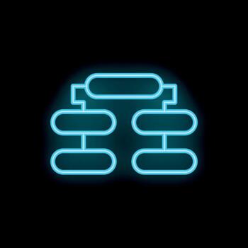 Neon blue flowchart representing algorithm on black background vector