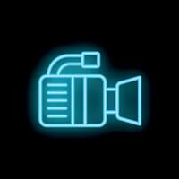 Neon camera sign glowing on black background vector