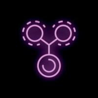 Neon icon of three circles connected representing a network vector