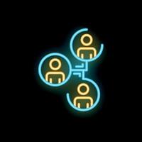 Neon icons representing people networking online on black background vector