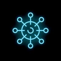 Neon icon of a network representing a central hub with connections vector