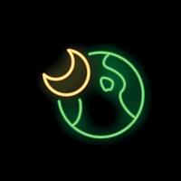 Neon icon of earth and moon shining on black background vector