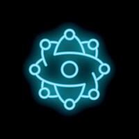 Neon atom icon glowing on dark background representing science and technology vector