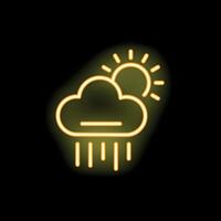 Yellow neon sign showing rain cloud and sun on black background vector