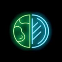 Neon icon of planet earth divided in half showing core structure vector