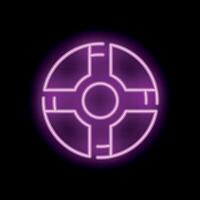 Round glowing neon sign with geometric pattern on a black background vector