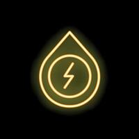 Neon yellow water drop with lightning bolt on black background vector