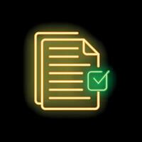 Neon icon representing validating documents with check mark vector