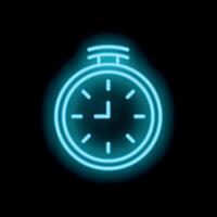 Blue neon clock shining on black background vector