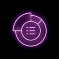 Neon style icon showing pie chart with text lines for data visualization vector