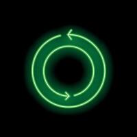 Green neon circular arrows forming a circle on a black background vector