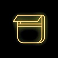 Neon yellow open food container icon on black background vector
