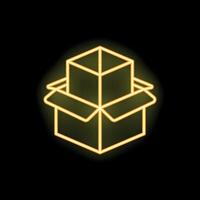 Neon yellow open box glowing on black background vector