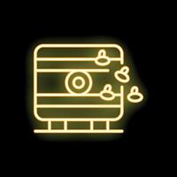 Neon icon of bee hive with bees flying around for apiculture vector
