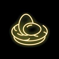 Neon easter nest sign with eggs on black background vector
