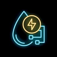 Neon icon of water drop connected to power supply symbolizing hydroelectricity vector