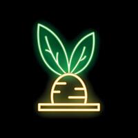 Glowing neon line beet sprout growing up icon isolated on black background vector