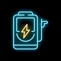 Neon sign of smartphone charging with battery icon displaying on screen vector
