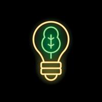 Neon icon of a light bulb with a tree inside representing green energy vector