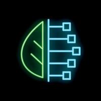 Green leaf combining with digital technology in neon style vector