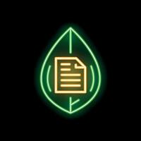 Neon green leaf enclosing digital document symbolizing eco friendly practices vector