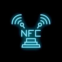Neon nfc symbol transmitting contactless data signal vector