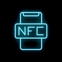 Neon nfc sign over smartphone showing contactless payment system vector
