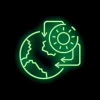 Neon green icon of global energy transition representing renewable energy sources vector