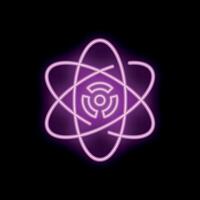 Neon atom icon glowing on dark background vector