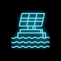 Neon style icon of solar panel generating energy on water surface vector