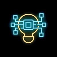Neon icon of artificial intelligence processing in light bulb shape vector