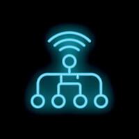 Neon wifi signal connecting network of computers or people vector