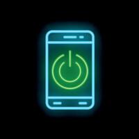Smartphone showing power button in neon style vector